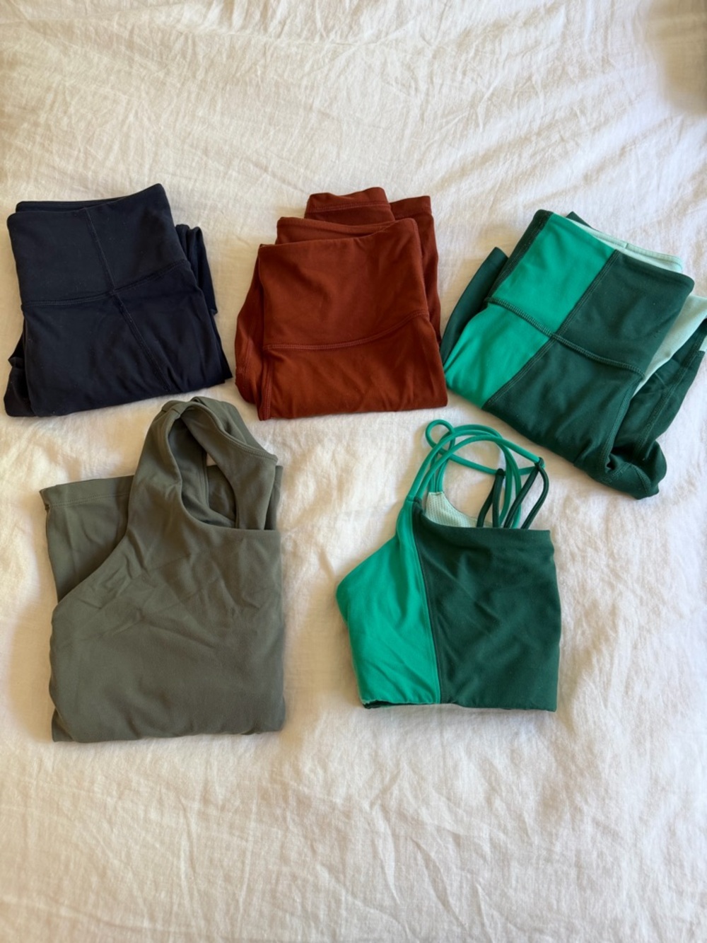 Assorted Athleta Activewear Bundle in Navy, Cinnamom, Olive, and Greens